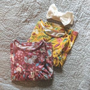 Two long sleeve print dresses w/ bow 18 months